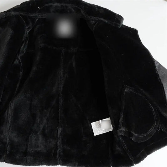 Original-2969/262 Women's Black Faux Fur Motorcycle Jacket Autumn And Winter New Loose
