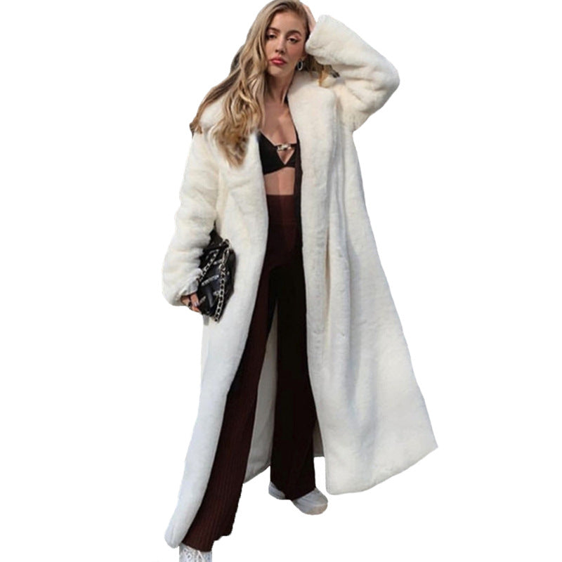 2022 New Winter Imitation Rabbit Fur Coat For Women, Extended Knee-length Imitation Fur Coat, Thickened Warm Plush Coat