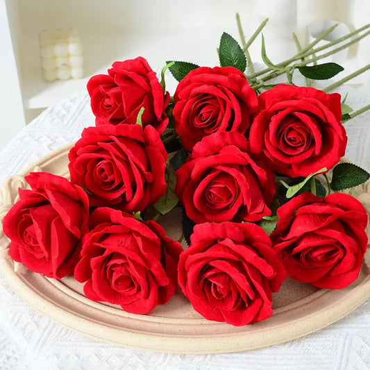 Simulation Rose Single Hand Flannel Home Wedding Decoration Valentine's Day Artificial Flower Fake Flower Wholesale