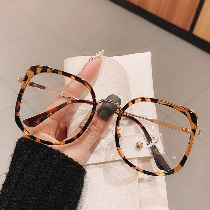 Korean Version Of The Tide Big Frame Square Black Frame Flat Mirror Plain Glasses Shape Black Frame Anti-blue Light Metal Frame Can Be Equipped With Myopia