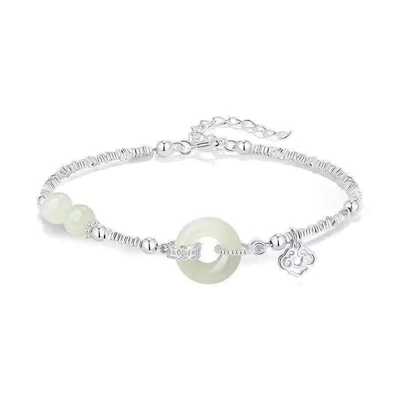Brass Zircon Lucky Charm Bracelet Elegant Green Stone Bracelet