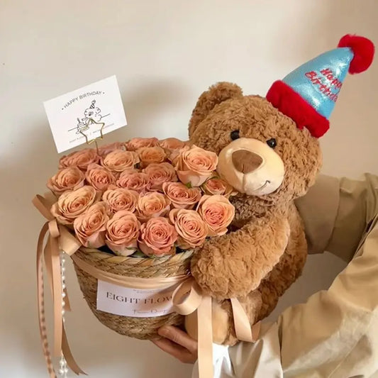 Graduation Gift Eternal Flower Doll Bear Hugging Flower Birthday Gift For Girls Teddy Bear Hugging Bucket For Girls