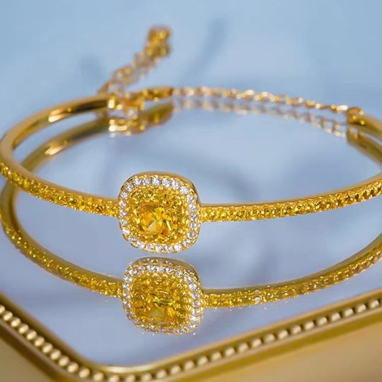 Small Square Sugar Citrine Bracelet Light Luxury Flash Moissanite High-end Sense Exquisite 520 Valentine's Day Gift For Girlfriend