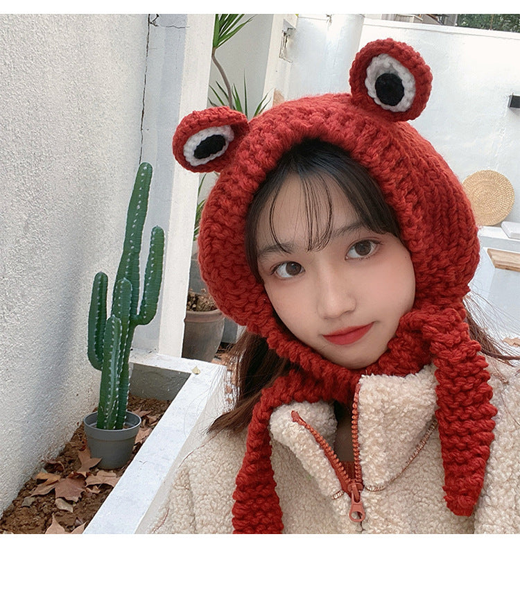 Frog Hat Autumn And Winter Cute Knitted Wool Hat