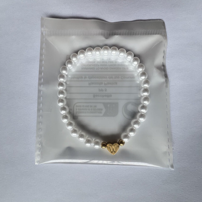 Amazon Popular Fashion Pearl A- Z Bracelet Bracelet Cross-border Hot Sale Love Gold Letter Peach Heart Bracelet For Women