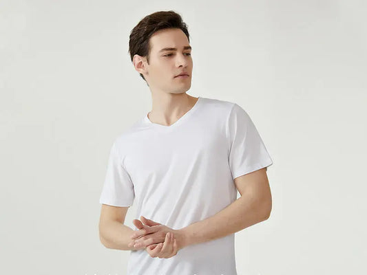 Summer Short-sleeved T-shirt Men's Black, White And Gray V-neck Three-piece Milk Silk Cloud Solid Color Casual Half-sleeve Top