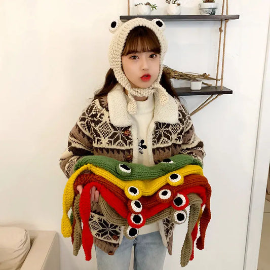 Frog Hat Autumn And Winter Cute Knitted Wool Hat