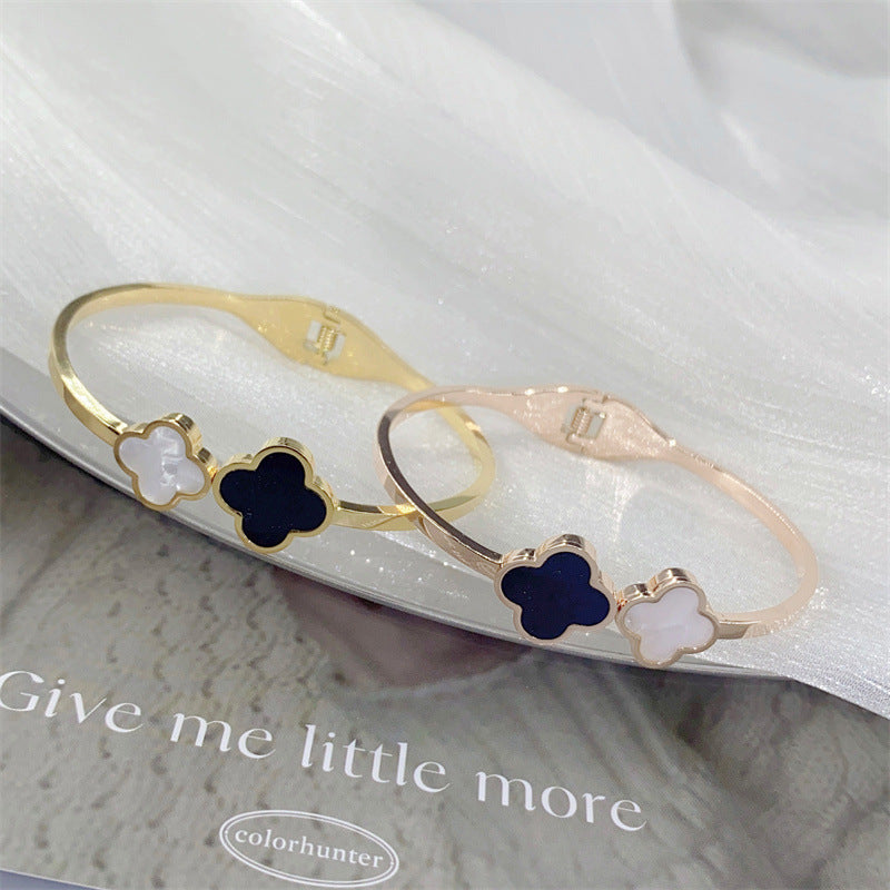 Double Four-leaf Flower Bracelet Women's Japanese And Korean Fashion Rose Gold Bracelet Simple All-match Hand Jewelry Valentine's Day Birthday Gift