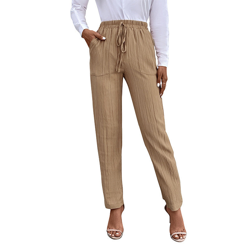 European And American Spring And Autumn New High-waisted Elastic Trousers Casual Pants Autumn Casual Pleated Women's Pants
