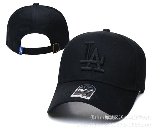 Baseball Hat Men's Hard Top Large Standard Ny Embroidery La Peaked Cap Black Curved Brim Hat Velcro Female Tide