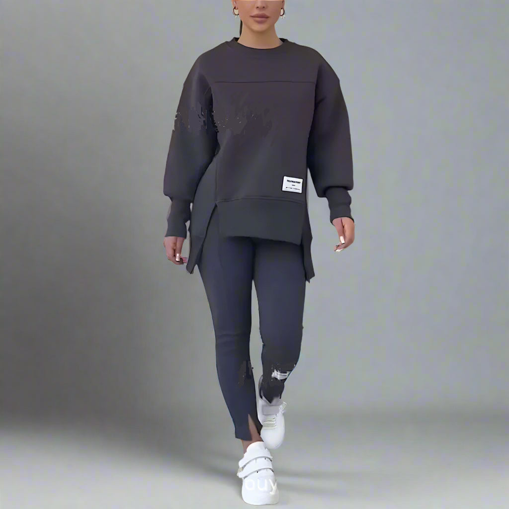 Women's Fashion Casual Printing Sweater Pants Suit
