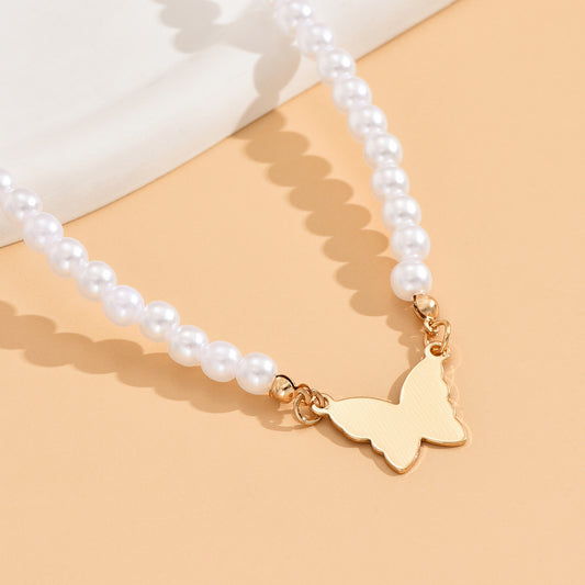 European And American Cross-border Jewelry Simple Butterfly Pearl Necklace For Women