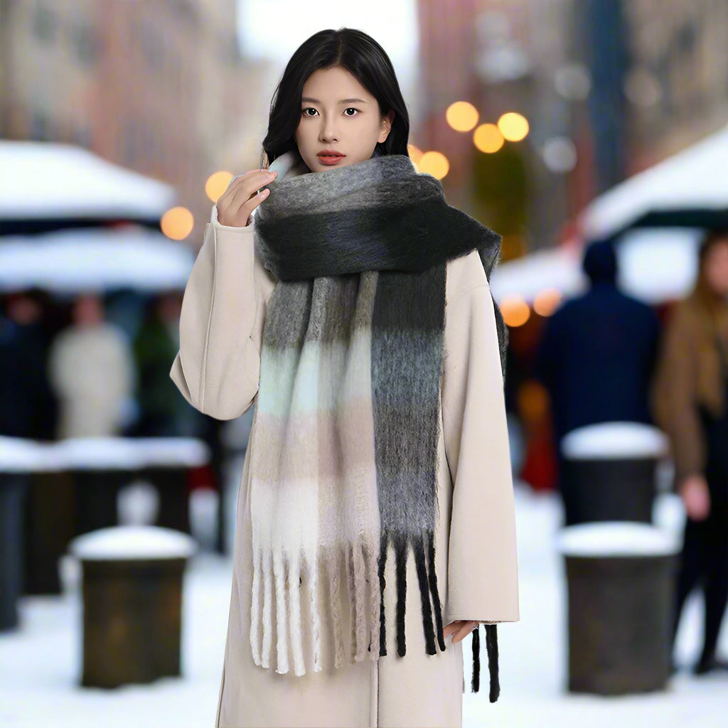 Rainbow Scarf Women's Couple's Plaid All-match AC Same-style Shawl Dual-use Thick Warm Neck Fashionable Color Matching Men's