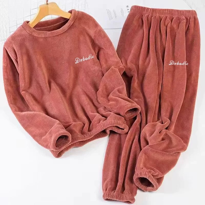 Clearance Couple Warm Suit Women's Plus Size Home Clothes Coral Velvet Lazy Plus Velvet Casual Pants Suit Warm Outer Wear