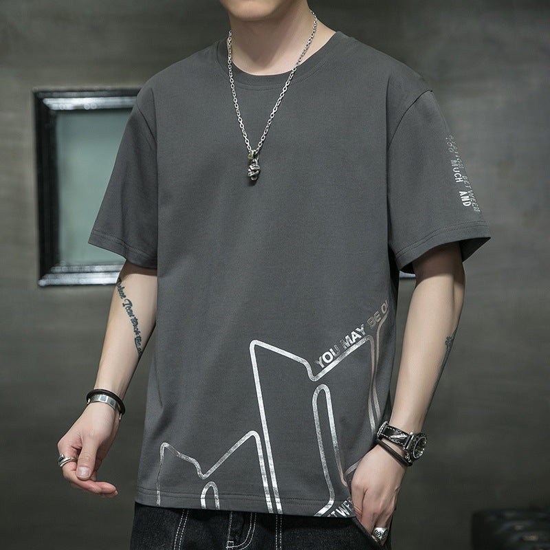 Graphic streetwear t-shirt available in multiple colors – featuring an abstract line design, text elements, soft breathable fabric, and stylish modern appeal.