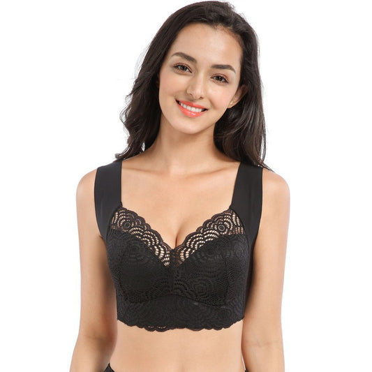 Luxury lace plus-size bra in black, red, beige, and navy blue – elegant, breathable, and supportive for everyday wear.