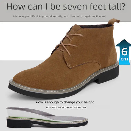 Martin Boots Men's Shoes 2022 Inner Height Boots Mid-top Men's Boots Cowhide Velvet Leather Martin Boots Men's Fashionable High-top Shoes Leather