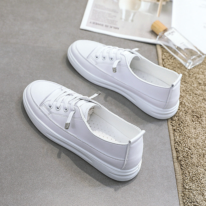 Flat Bottom Women's Sneakers Summer Versatile Low Cut Korean Style Popular White Shoes Round Toe Rubber Outsole Comfortable Casual Shoes