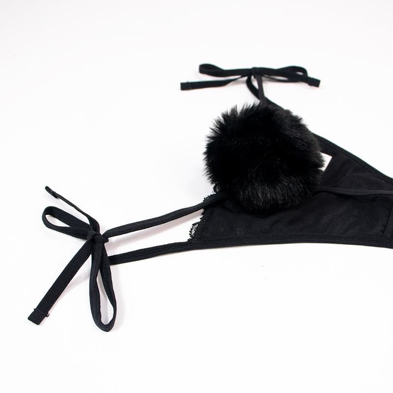 Varsbaby Rabbit Tail Thong Lace-up Ultra-thin Quick-drying Fur Ball Underwear Sexy Seductive Fun Low Waist