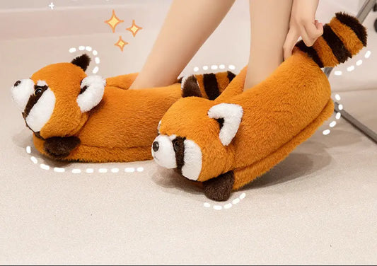 Cute Little Panda Wo Shoes Winter Warm Thickened Furry Bag Heel Shoes Home Bedroom Floor Fox Slippers