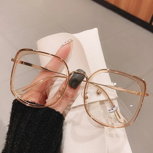 Korean Version Of The Tide Big Frame Square Black Frame Flat Mirror Plain Glasses Shape Black Frame Anti-blue Light Metal Frame Can Be Equipped With Myopia