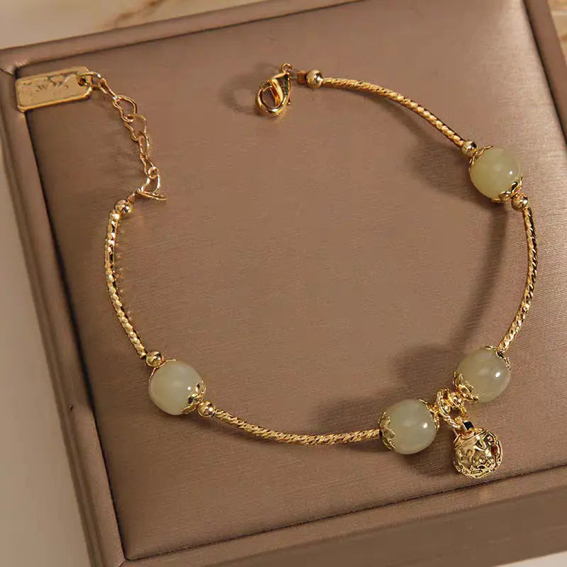 Verdant Harmony Jade Bracelet Natural Stone Gold Charm