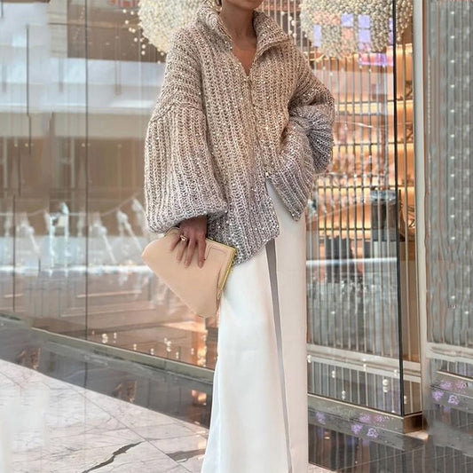 Sparkle Knit Oversized Cardigan – Chunky Sequin Sweater for Effortless Glam