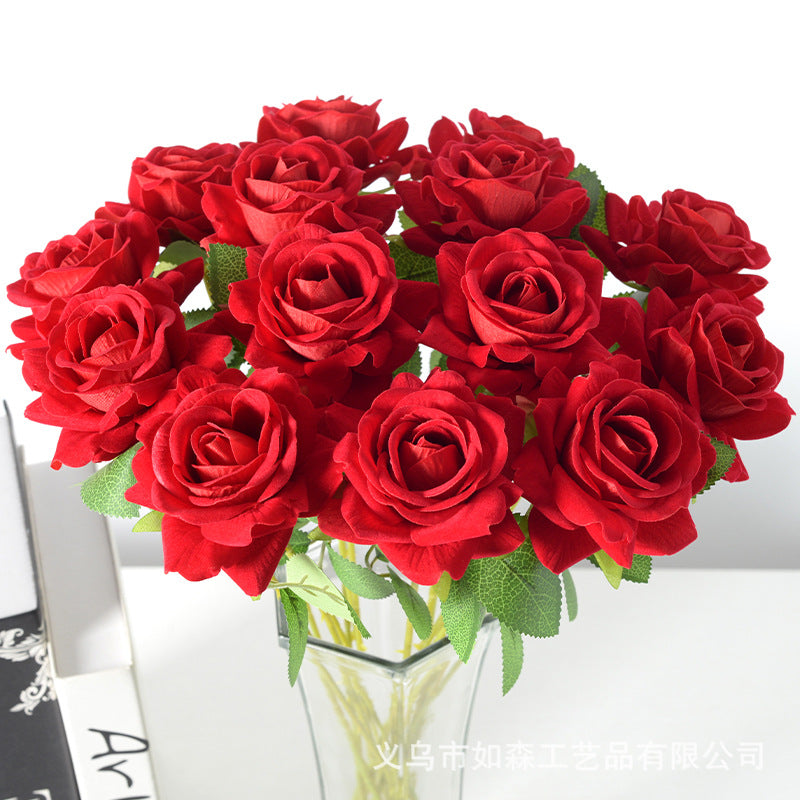 Artificial Flannelette Rose Corner Rose Artificial Flower Wedding Home Valentine's Day Decoration Hand Bouquet Flower Wall