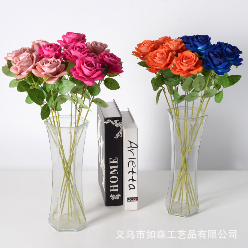 Artificial Flannelette Rose Corner Rose Artificial Flower Wedding Home Valentine's Day Decoration Hand Bouquet Flower Wall