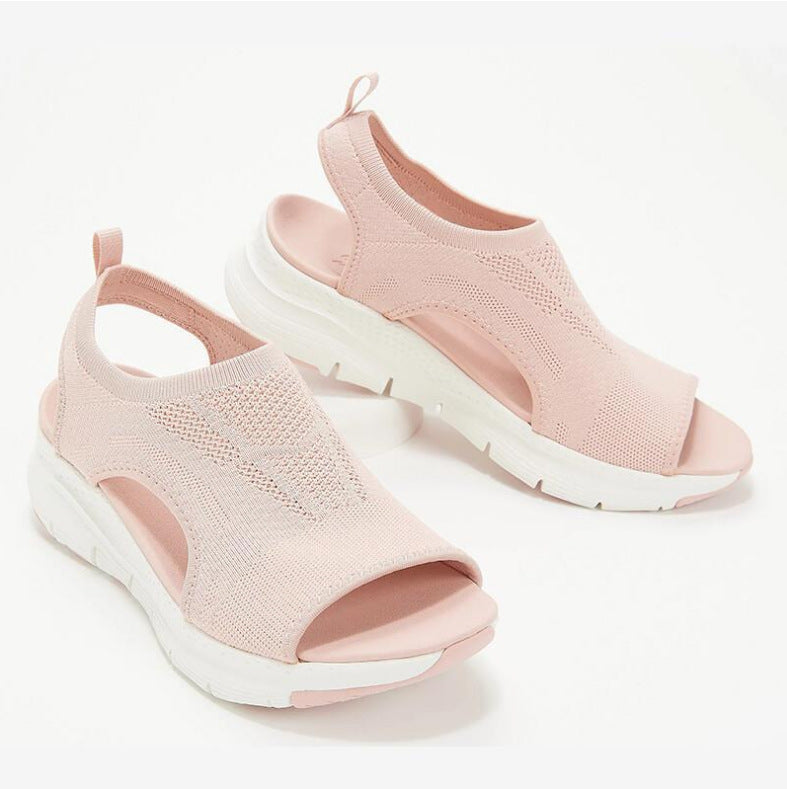 Cross-border Sandals Women's 2021 Summer New Mesh Thick-soled Soft-soled Casual Sports Women's Shoes Flat Flying Woven Fish Mouth Shoes Women