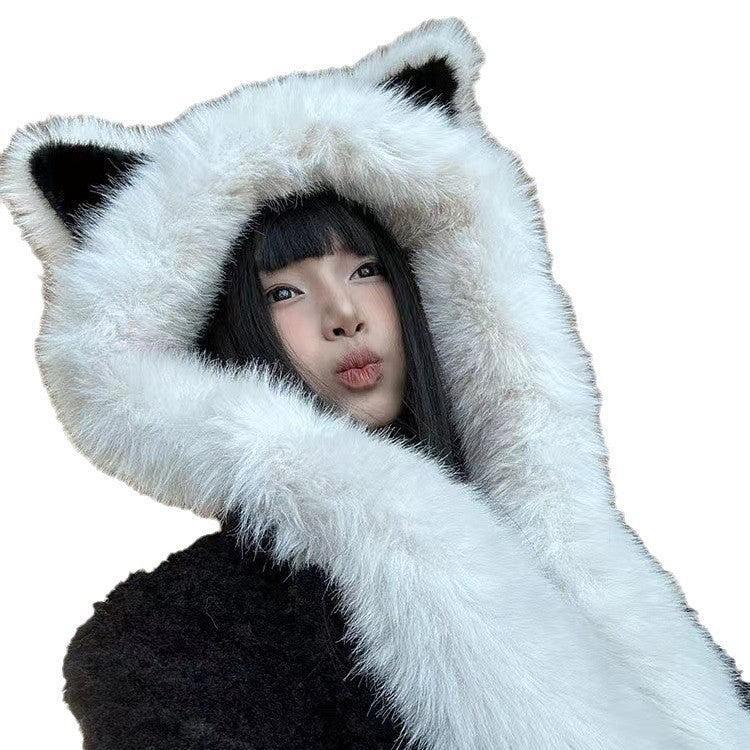 Plush Hat Scarf All-in-one Women's Winter Ear Protection Warm Hat All-match Scarf