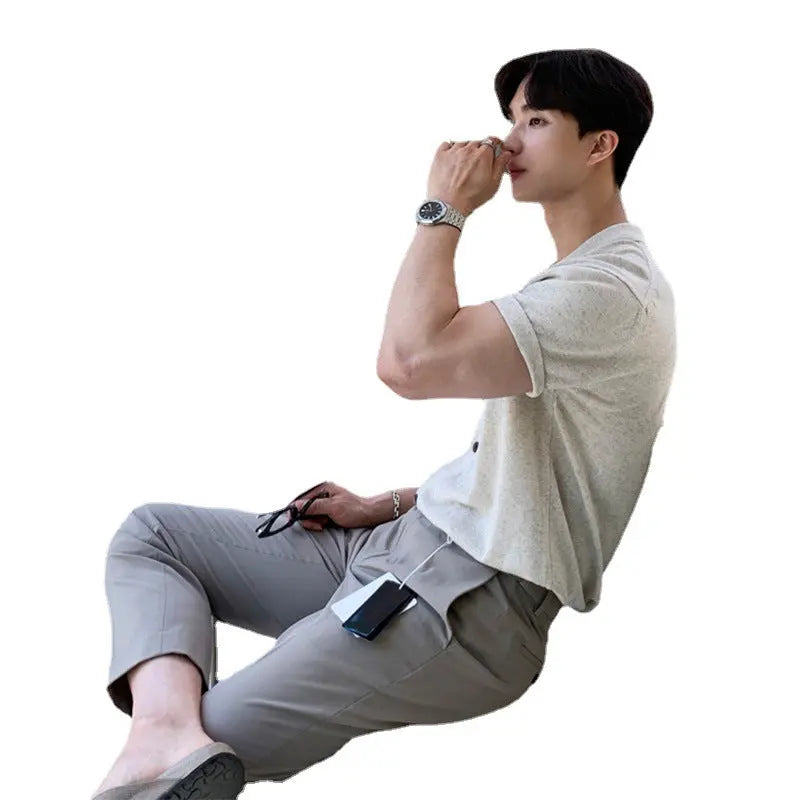 Short-sleeved Men's Summer New Trendy Men's All-match Polo Shirt Casual Lapel T-shirt Lazy Style Cardigan Knitted T-shirt Trendy