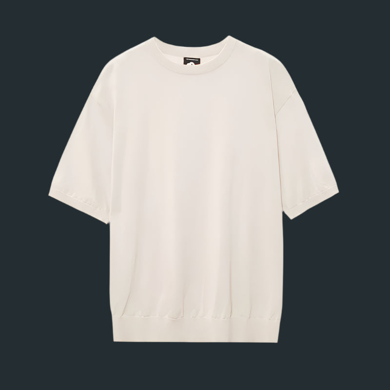 A men's ribbed knit t-shirt in black and blue, featuring a sleek textured fabric and a modern fit, ideal for versatile outfits.
