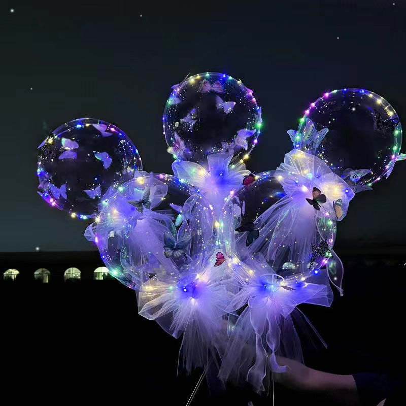 Butterfly With Light Transparent Wave Ball Flashing Light Balloon Valentine's Day Girl Gift Decoration Night Market Stall Toys Wholesale