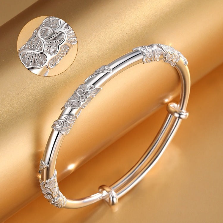 Flowers Genuine Silver 999 Sterling Silver Bracelet Niche Solid Explosion Fashion Bracelet Valentine's Day Gift For Girlfriend
