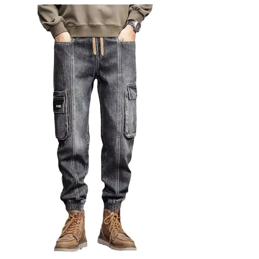 Ankle-tied Jeans Men's Autumn New Fashion Brand Loose Plus Size Closed Harem Drawstring Overalls Trousers