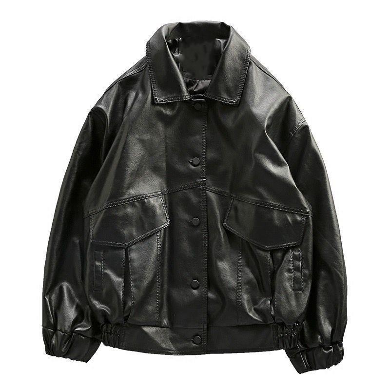 Fashionable Handsome Loose PU Leather Men's Bike Suit Aviator Leather Jacket Student Spring And Autumn Coat