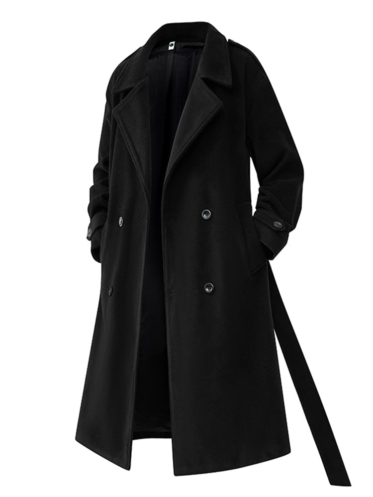 XHHX Retro Double-breasted Woolen Coat For Men In Winter Thickened Mid-length British Style Large Size Trendy Brand Woolen Coat