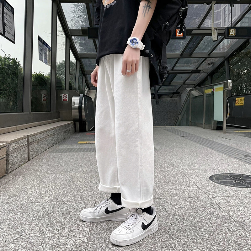 New White Jeans Men's Ins Trendy Brand Loose All-match Wide-leg Pants Casual Straight Pants Men's Spring And Autumn