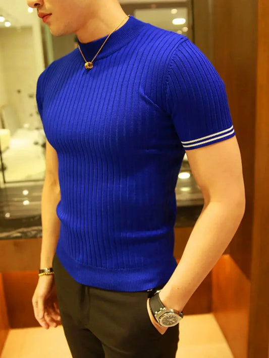 Men's Spring Half-high Collar New Slim Korean Version New Short-sleeved Sweater Trendy Men's Half-sleeved Pullover Sweater Trendy