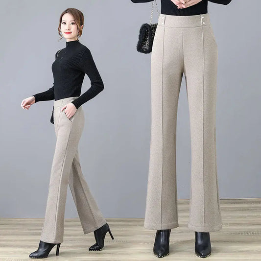 Woolen Bell-bottom Pants Women's Autumn Drape High Waist Slimming All-match Micro-launched Casual Pants Women's Trousers