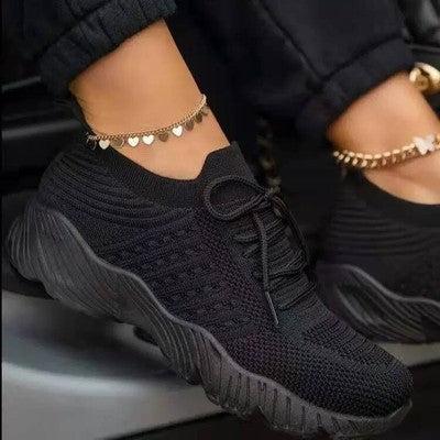 2022 Independent Station Spring And Autumn New Flying Weaving Women's Shoes Air Cushion Bottom Large Size Mesh Breathable Casual Shoes Cross-border Women's Shoes