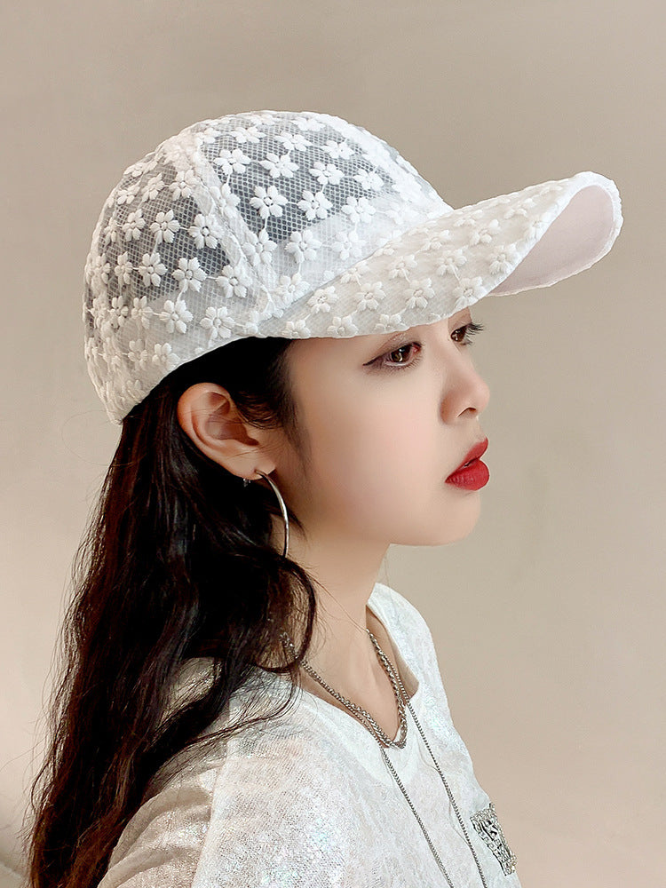 Korean Baseball Cap Women's Sunscreen Hat Summer Lace Flower Breathable Cap Japanese Sunshade All-match Live Goods