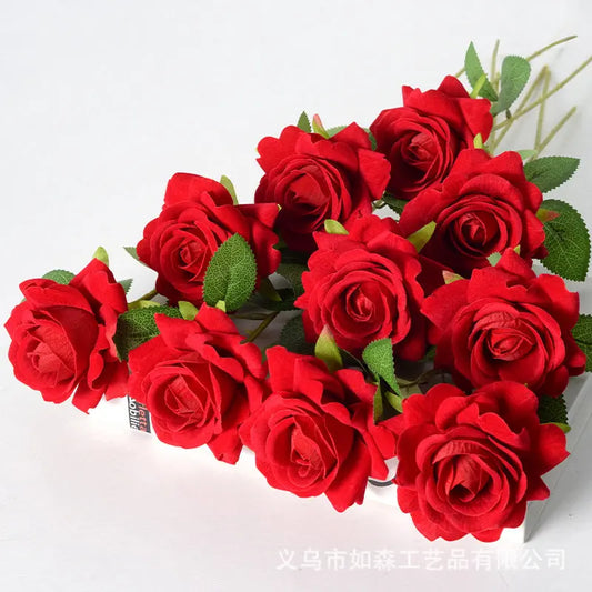 Artificial Flannelette Rose Corner Rose Artificial Flower Wedding Home Valentine's Day Decoration Hand Bouquet Flower Wall