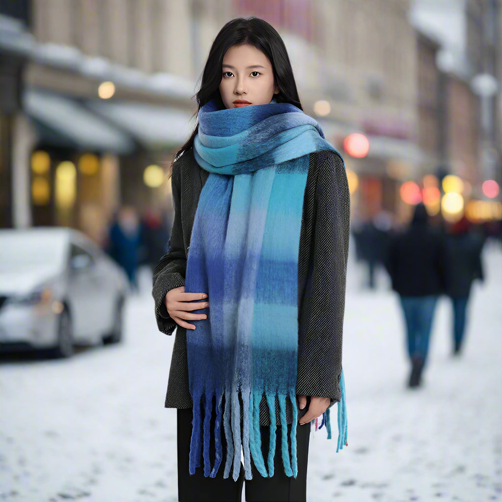 Rainbow Scarf Women's Couple's Plaid All-match AC Same-style Shawl Dual-use Thick Warm Neck Fashionable Color Matching Men's