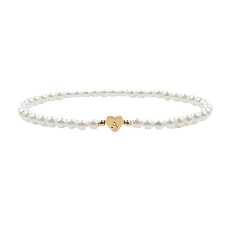 Amazon Popular Fashion Pearl A- Z Bracelet Bracelet Cross-border Hot Sale Love Gold Letter Peach Heart Bracelet For Women