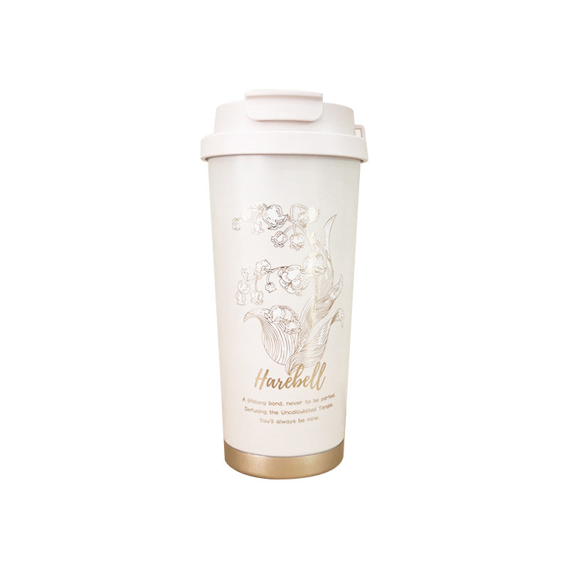 New Lily Of The Valley Coffee Cup Thermos Cup 316 Stainless Steel Women's High Color Value Straw Gift Cup Lettering Logo
