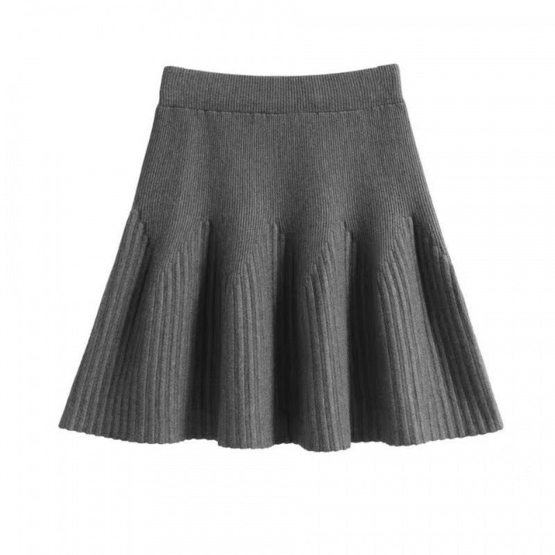 Autumn And Winter Korean Style Pleated Umbrella Skirt Elastic High Waist Knitted Wool Short Skirt Women's A-line Skirt 2022 New Skirt