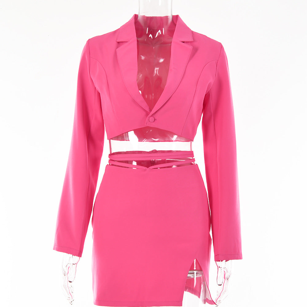 Summer Hot Sale New OL Suit Female Fashion Sexy Hot Girl Small Suit Micro-slit Strap Skirt