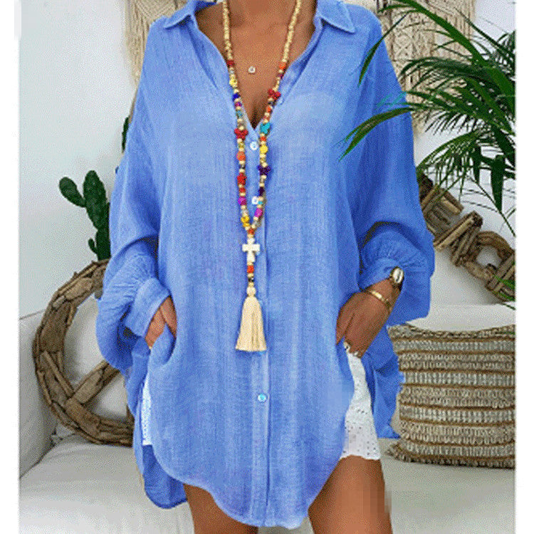 Women's Clothing 2023 Spring And Summer New Amazon Solid Color Button Long-sleeved Loose Casual Shirt Women's Top